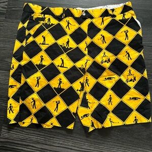 🍍 Royal & Awesome Golf Shorts Black Yellow Under Construction Mens Size 44🍍D-2